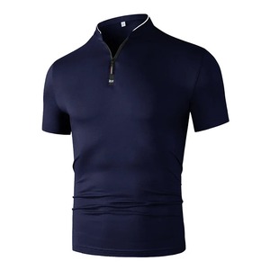 Nouveau T-shirt tricoté pour homme 2026, col montant, manches courtes, couleur unie, fermeture éclair, élégant, polyvalent et confortable - Product Image 4