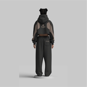 Sudadera corta de algodón con paneles de forro polar para mujer - Product Image 2