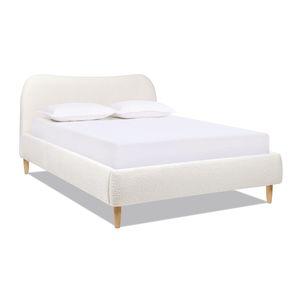 Letto matrimoniale imbottito in bouclé bianco avorio con testiera curva in stile romano - Serie Letti Imbottiti - Product Image 3
