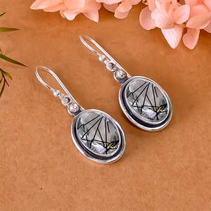 Black Rutilated Quartz 925 Sterling <b>Silver</b> <b>Earring</b> Gemstone Jewelry Handmade <b>Earring</b> Oval <b>Earring</b> Women Jewelry - Product Image 2