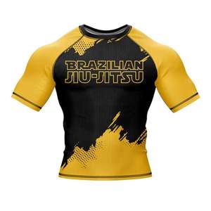 Wholesale <b>Men's</b> Short Sleeve BJJ Rash Guard Brazilian Jiu Jitsu <b>Compression</b> MMA <b>Shirt</b> Sublimation Printing Grappling Gym Wear - Product Image 1