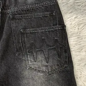 Shorts en jean décontractés pour hommes, coupe ample, vintage, délavés, extensibles, avec logo personnalisé, couleur unie, tendance été - Product Image 4