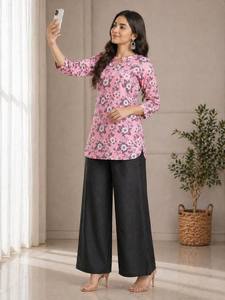 Fashionable Co-Ord Set – Floral Digital Print <b>Top</b> with Comfortable Palazzo - Product Image 3