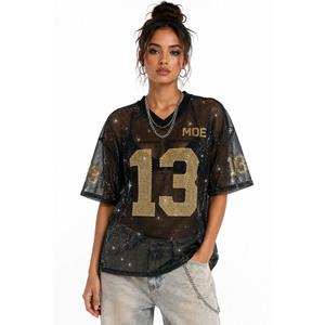 Premium Rhinestone See Through Top American Football Jersey Transparent Mesh <b>Tshirt</b> Unisex Customised Casualwear Lightweight - Product Image 5