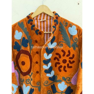 Uzbek <b>Women's</b> <b>Velvet</b> <b>Jacket</b> Handmade Floral Embroidery <b>Jacket</b> Inside Cotton Lining <b>Jacket</b> With <b>Women</b> Winter <b>Jacket</b> - Product Image 6