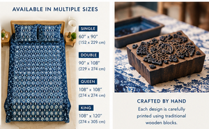 Parure de lit en coton imprimé à la main, motif floral Paisley bleu indigo avec housses de coussin, ensemble de literie indien bohème - Product Image 4