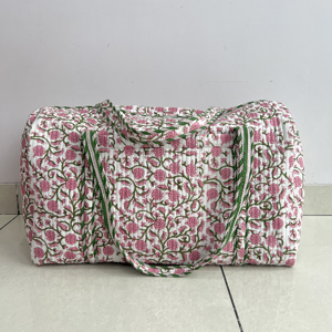 Bolsa de Lona de Lujo Hecha a Mano, Gran Capacidad, Ecológica, Acolchada de Algodón, con Diseño Floral, Informal, para Fin de Semana, Gimnasio, OEM - Product Image 3