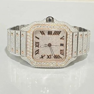 Reloj de Diamantes Moissanite VVS en Oferta, Acero Inoxidable, Totalmente Automático, Chapado en Oro, Cristal de Zafiro de Lujo, Estilo Hip Hop, Cuarzo - Product Image 1