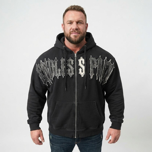 Men's Baggy Zipper Distressed Embroidery Hoodie Full Sleeve Baggy French Terry 100% Cotton Fleece Zip Up Plus Size Hoodies Men's - Product Image 1