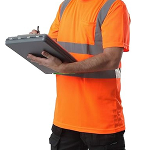 Men's <b>Orange</b> Reflective Workwear T-Shirt Short Sleeve Quick Dry V-Neck Casual Shirt Summer Style - Product Image 6