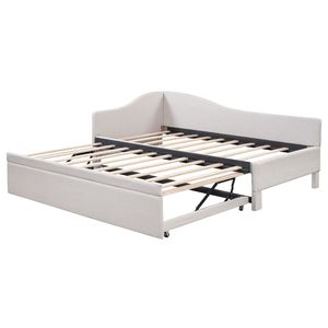 Divano letto imbottito a L beige, misura twin, con letto estraibile a scomparsa, comodo divano letto - Product Image 5
