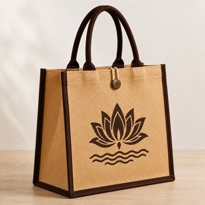 Bolso Tote Mediano de Yute HINDVANTA GLOBAL con Estampado de Loto, Cierre de Cremallera, Asas para Llevar al Hombro, Lavable, 100% Ecológico y Reutilizable - Product Image 2