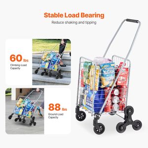 Chariot de courses en tissu 45L avec roues pivotantes à 360 degrés, chariot utilitaire pour monter les escaliers - Product Image 3