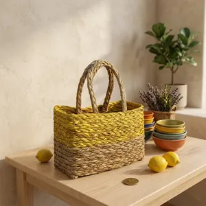 Cesta de Almacenamiento Multifuncional de Mimbre Plástico Ecológico Moderno, Bolso Tote Tejido a Mano, Elegante - Product Image 5