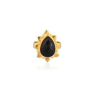 <b>Adjustable</b> Black Onyx Stone Gold Plated Brass <b>Ring</b> Handmade Trendy Fashion Jewelry for Women - Product Image 1