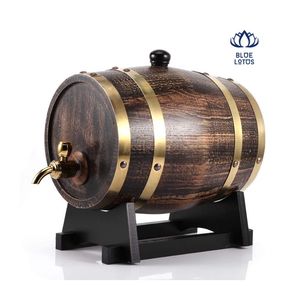 Barril de Madera Rústico Hecho a Mano Blue Lotus Vietnam para Bodega, Cervecería y Decoración del Hogar - Product Image 1