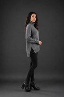 Pull en maille grise à col roulé pour femme, personnalisé, à manches longues, pull d'automne de luxe, tricoté sur le devant, vente en gros, mode, 160g Kvetoo