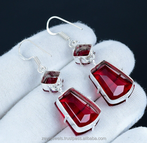Pendientes colgantes de piedras preciosas granate rojo Vintage de lujo Pendientes de piedras preciosas de moda de Plata de Ley 925 - Product Image 2