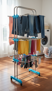 Stainless Steel Lacquer Finish Foldable Modern <b>Clothes</b> Drying <b>Rack</b> Four Layers Movable Balcony Laundry Stand Durable <b>Metal</b> - Product Image 4