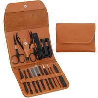 Kit de manucure professionnel avec étui en cuir Pu soins des ongles multifonction 16 pièces outils de coupe-ongles en acier inoxydable