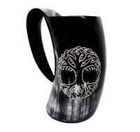Mug en corne de buffle artisanal écologique avec sculpture de dragon, forme naturelle, objet de collection artistique, mug à bière au design moderne pour la maison et les fêtes