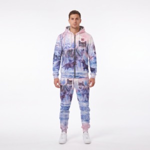 Wolf Print Zip Up <b>Hoodie</b> And Sweatpants Set <b>Men</b> Women Casual Tracksuit 2 Piece Outfit - Product Image 3
