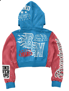 OEM Custom Casual Acid Wash Sun Faded Distressed Vintage Fleece Full Zip Quick Dry <b>Knitted</b> Hoodie Sweat Short Puff Print <b>Set</b> Men - Product Image 3