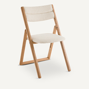Chaise de jardin pliante scandinave, structure en bois de chêne, revêtement beige, pieds coniques, mobilier d'extérieur - Palma - Product Image 1