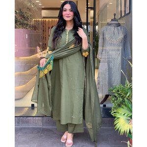 Hermoso y Elegante Conjunto de Top y Pantalón de Algodón Transpirable con Dupatta para Mujer, Ropa de Fiesta - Product Image 3