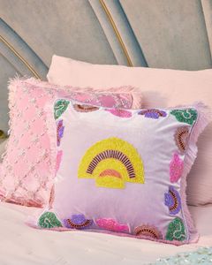 Handmade Beaded <b>Cushion</b> Cover Velvet Rainbow Embroidery Pillow Case With Fringe For Sofa Living Room <b>Bed</b> Office Home Accessory - Product Image 1