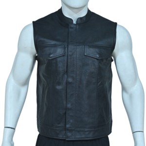 เสื้อกั๊กมอเตอร์ไซค์ผู้ชาย SOA พรีเมียม โพลีเอสเตอร์ 100% หนังแท้ กันน้ำ กันลม มีกระเป๋าหลายช่อง สไตล์คลับ ไบค์เกอร์ โลหะ - Product Image 6