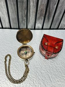 OLD WORLD TREASURE HANDICRAFTS BC-003 2'' Flat Brass Compass Embossed Leather Case Handmade Durable Promotional Office Use <b>Gift</b> - Product Image 5