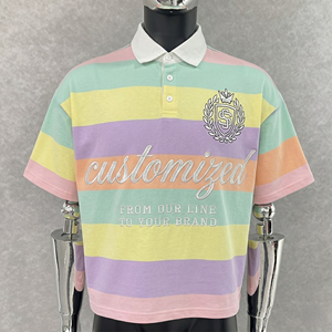 Polo rayé personnalisé pour homme, manches courtes, logo brodé, style preppy, coupe classique, col bleu et blanc - Product Image 2