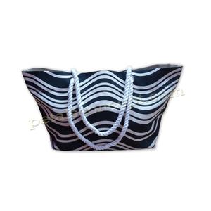 Bolsa de Lona Natural de 12 oz con Estampado de Ondas Monocromáticas, Bolsillo Colgante con Cierre y Asa de Cuerda Trenzada - Elegante Bolsa de Playa para el Hombro - Product Image 3