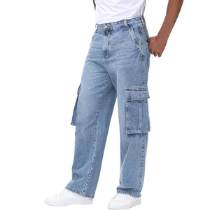 Custom Wholesale <b>Mens</b> Heavy Weight 100 Cotton Straight Denim Jeans Vintage Loose Baggy Fit Streetwear Cargo Workwear Pants - Product Image 3