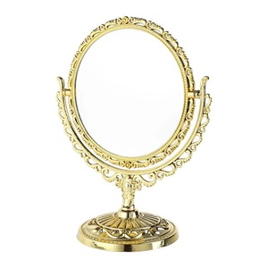 Traditional Round Brass <b>Vanity</b> <b>Mirror</b> with Ornate Metal Frame and Two-Side Design for Decorative Use - Product Image 1