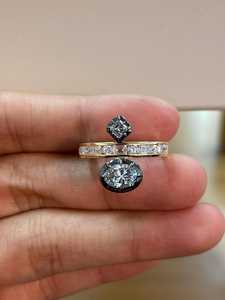 Anillo de Diamantes Cultivados en Laboratorio con Corte Asscher y Ovalado, con Banda de Media Eternidad de Esmeraldas y Corte Redondo, Oro Sólido de 14K, Amuletos Sorpresa para Boda - Product Image 2