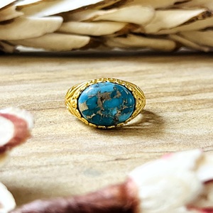 Hot Selling Boho Turquoise <b>Ring</b> Ethnic Brass <b>Rings</b> Women 18k Gold Plated Vintage Filigree Jewelry <b>Statement</b> Band Wholesale/OEM - Product Image 2