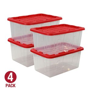 Paquete de 4 Contenedores de Almacenamiento Transparentes de 15 Galones con Tapas Rojas a Presión, Contenedores de Plástico Resistentes - Product Image 1