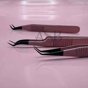 แหนบขนตาปลอมสีชมพูอ่อนพร้อมแหนบขนตาสีดำแบบแยกเหล็กอย่างยั่งยืนแหนบต่อขนตาบูตแบบบาง90องศา - Product Image 5