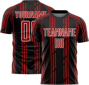 เสื้อฟุตบอลแบบซับลิเมชั่นสีแดงดำสำหรับผู้ชาย พร้อมชื่อทีมและหมายเลข แขนสั้น ทรงสปอร์ต - Product Image 6