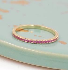 แหวนคริสตัลรูบี้ทรงสกินนี่ บนตัวเรือนเงินแท้ชุบทอง 14K แบบหนามเตย สำหรับงานหมั้น งานแต่งงาน และแหวนซ้อน - Product Image 4