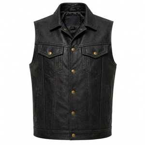 Modern <b>Retro</b> Brown Genuine Leather Vest for Men Premium Sleeveless Western Biker <b>Jacket</b> with Classic Button Front - Product Image 5