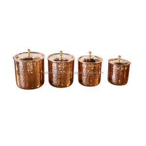 Boîte de conserve en cuivre pur à thème martelé élégant de 4 pièces pour le café, le sucre et le thé offerts dans divers modèles et tailles - Product Image 2