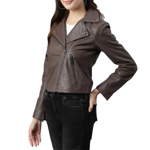 New Design Budget Friendly Women Leather Crop Jacket Fashion Outfit Solid Color Women Leather Crop Jacket OEM Serviced - Product Image 3