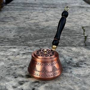 Luxury Handcrafted Copper Bakhoor <b>Burner</b> with Wooden Handle – Traditional Arabic Incense <b>Burner</b> - Product Image 1