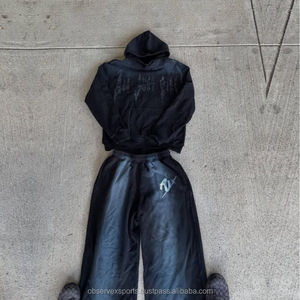 Ensemble sweat-shirt et pantalon de survêtement à logo brodé personnalisé, de haute qualité, avec fermeture éclair, jogging, survêtement d'hiver, 100% coton - Product Image 6