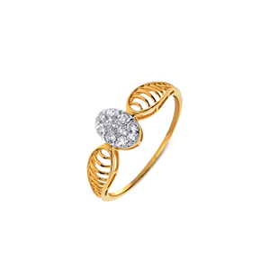 Bague en or jaune de qualité supérieure, grappe de diamants de 0,35 ct avec accents de feuilles complexes, bande polie, bijoux de mode en gros - Product Image 1
