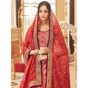Increíble rojo bordado arte seda desgaste tradicional Lehenga Choli - Product Image 4