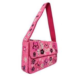 <b>Pink</b> Floral Beaded Shoulder Bag, Handmade Seed Bead Flower <b>Purse</b>, Bright <b>Pink</b> Statement Handbag, Trendy shoulder bag, Summer bea - Product Image 2